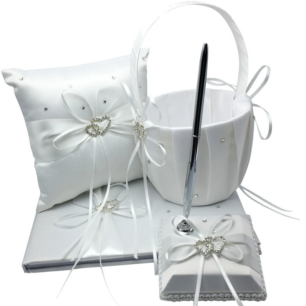 Wedding Pillow And Guest Book Sets
 4Pcs set 5Colors Wedding Decoration Bridal Satin Ring