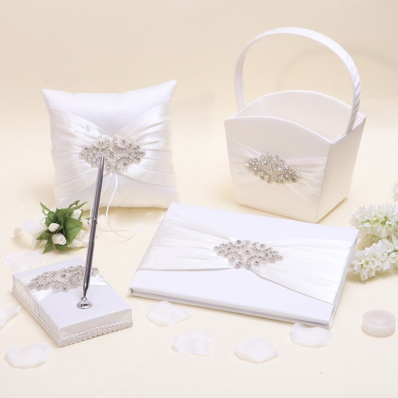 Wedding Pillow And Guest Book Sets
 Aliexpress Buy Ivory Satin Crystal Wedding Guest