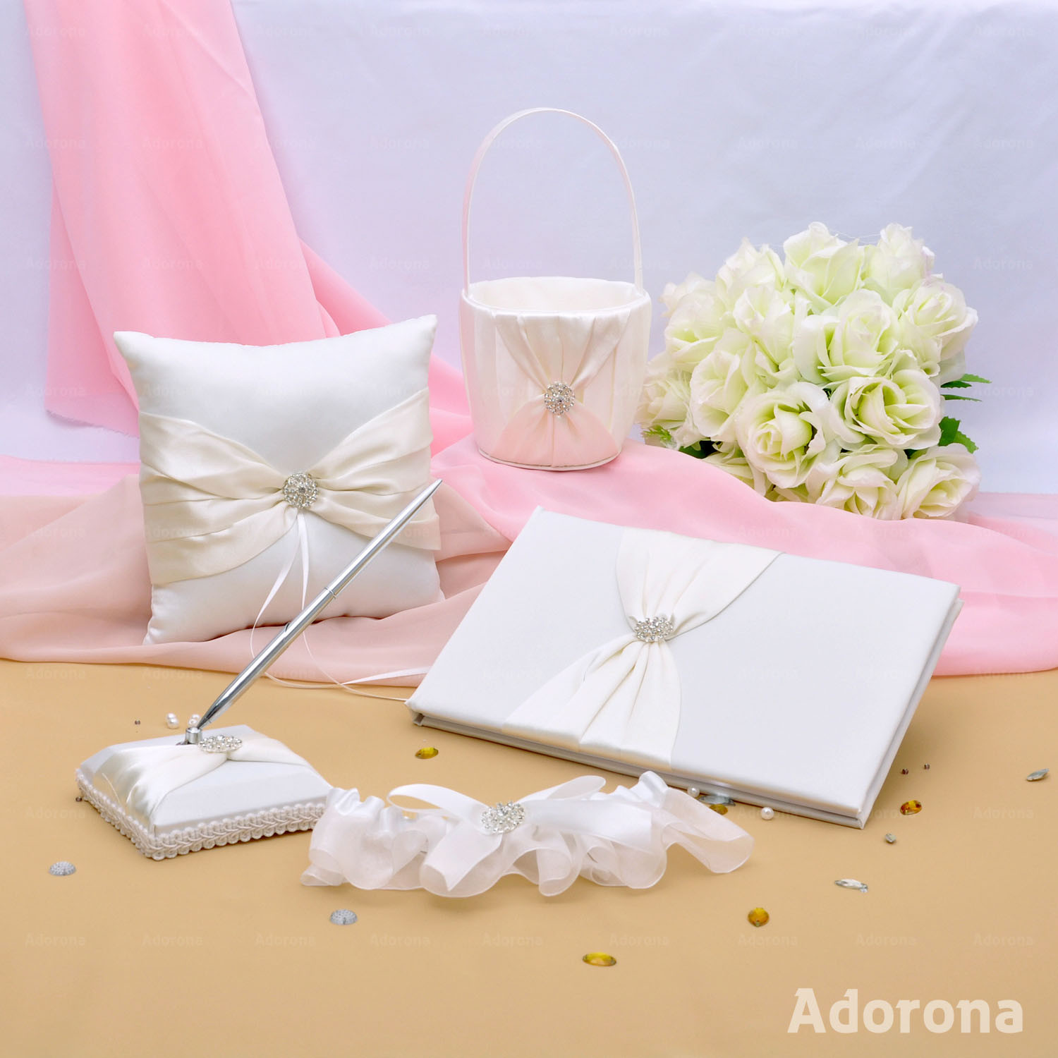 Wedding Pillow And Guest Book Sets
 GB11 Ivory Bow Set Wedding Guest Book Ring Pillow