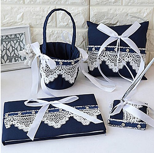 Wedding Pillow And Guest Book Sets
 4pcs lot Wedding Ring Pillow Flower Basket Wedding Guest