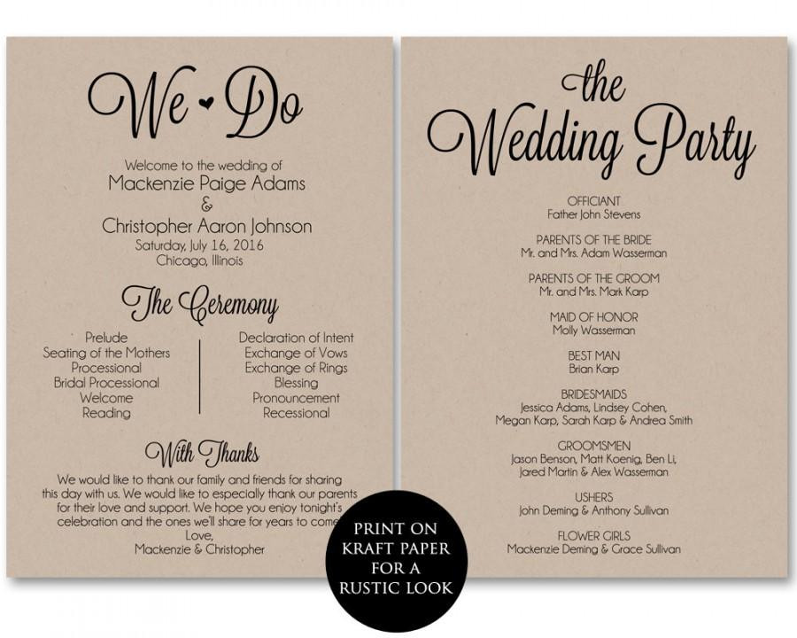 Wedding Program DIY Template
 Ceremony Program Template Wedding Program Printable We
