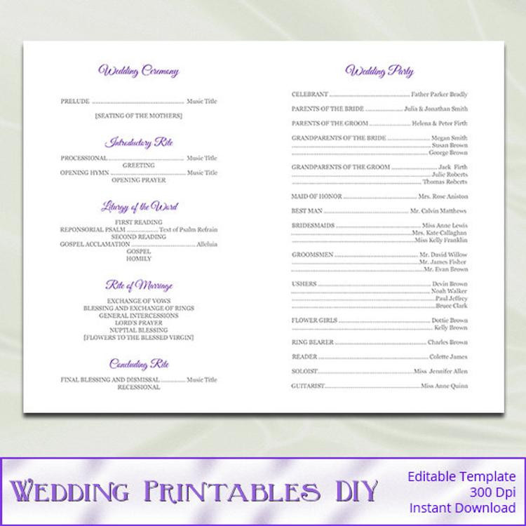 Wedding Program DIY Template
 Catholic Wedding Program Template Diy by WeddingPrintablesDiy