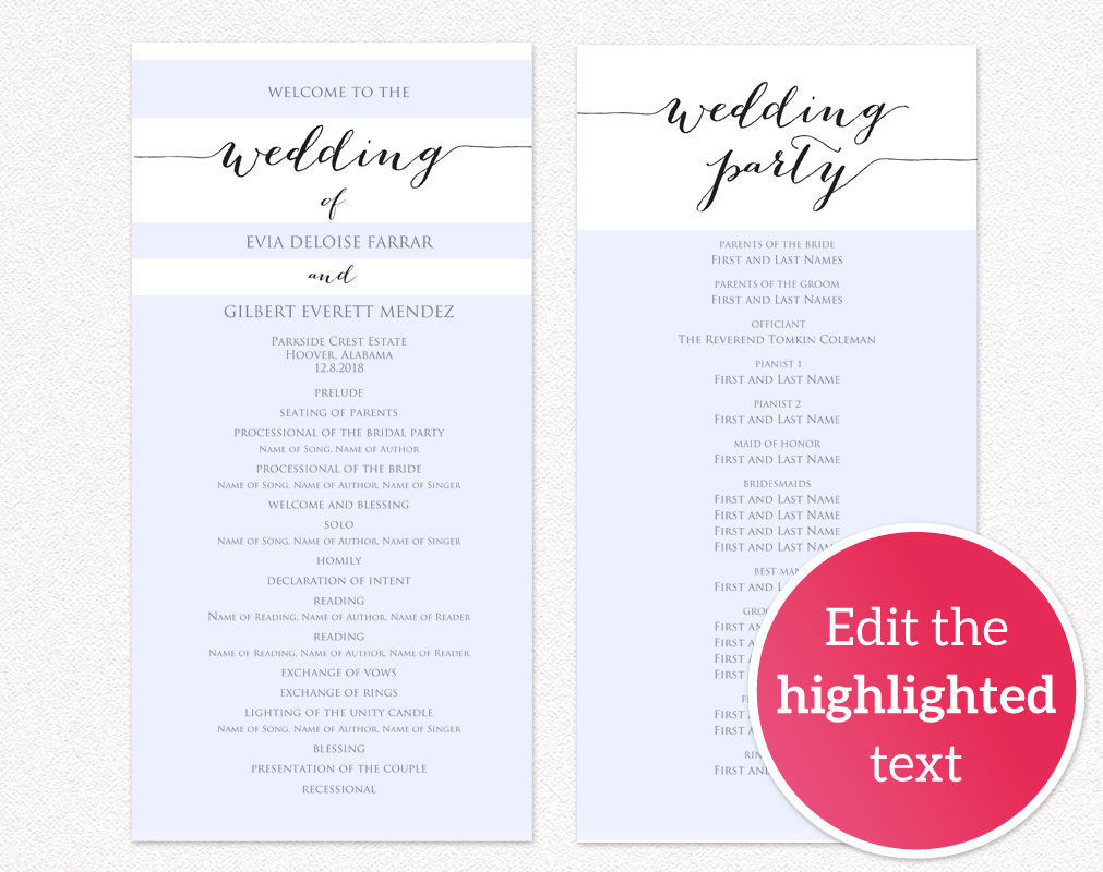 Wedding Program DIY Template
 Wedding Programs · Wedding Templates and Printables