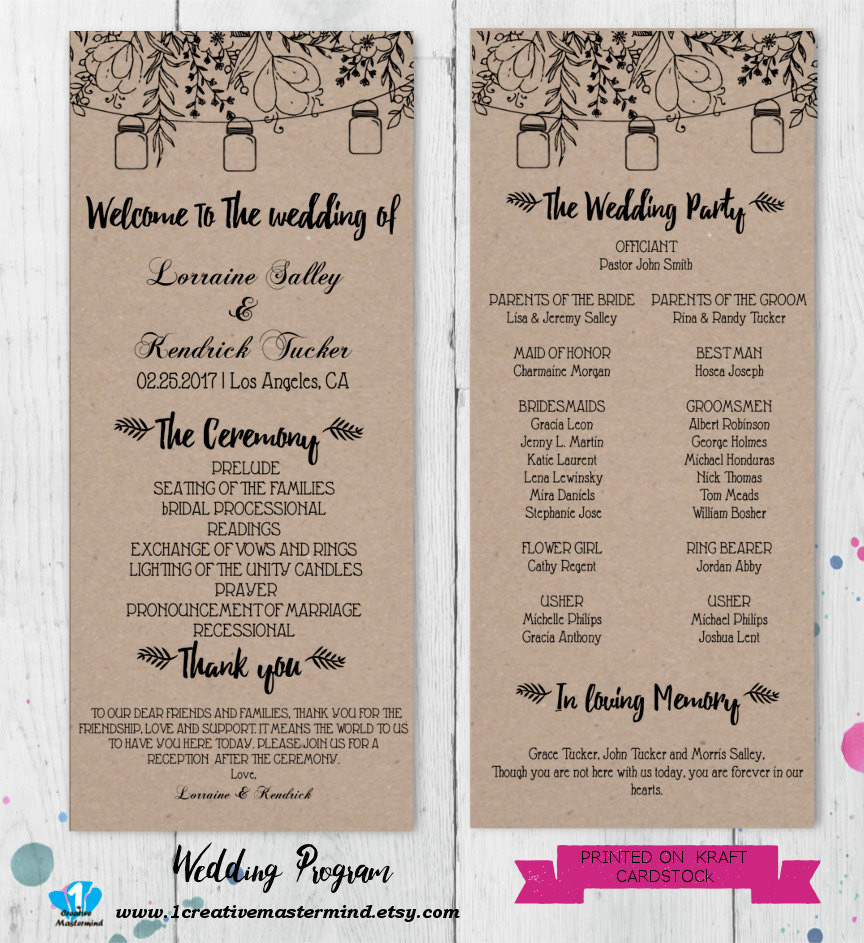 Wedding Program DIY Template
 DIY Rustic Wedding Program Template Printable Editable