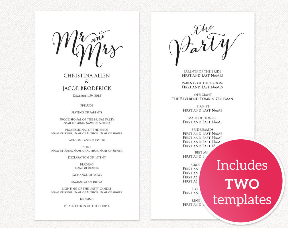 Wedding Program DIY Template
 DIY Wedding Templates · Wedding Templates and Printables