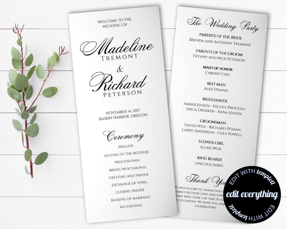 Wedding Program DIY Template
 Tea Length Wedding Program Template Diy Wedding program