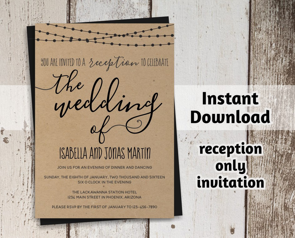 Wedding Reception Invitation Wording
 Reception ly Invitation Template Rustic Printable Wedding