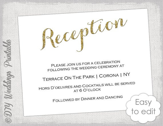 Wedding Reception Invitation Wording
 Wedding Reception invitation template DIY Gold