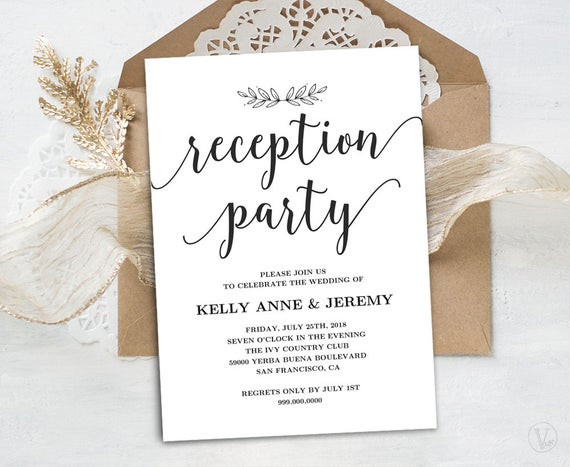Wedding Reception Invitation Wording
 Wedding Reception Invitation Printable Reception Party Card