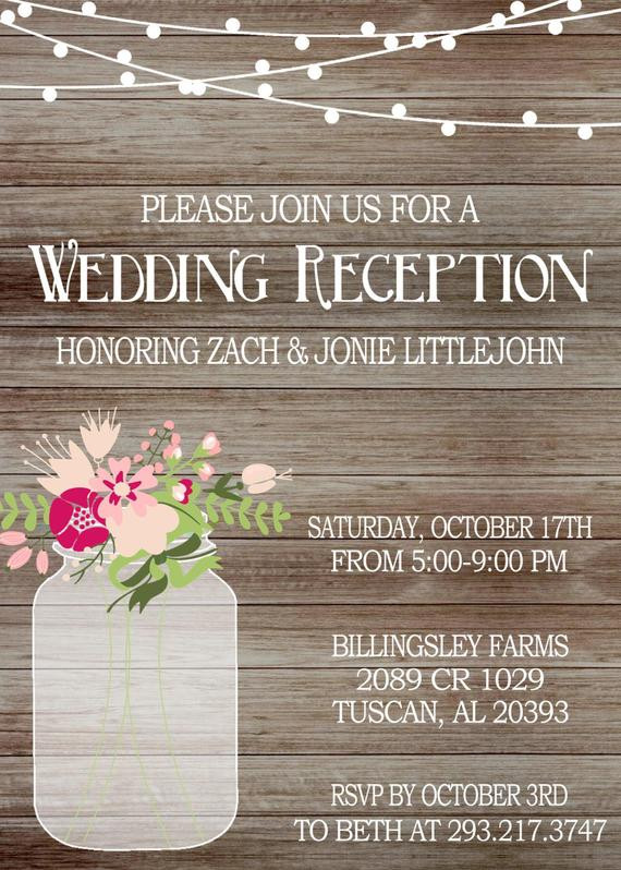 Wedding Reception Invitation Wording
 Rustic Wedding Reception Invitation with by GoldenGirlDesignz