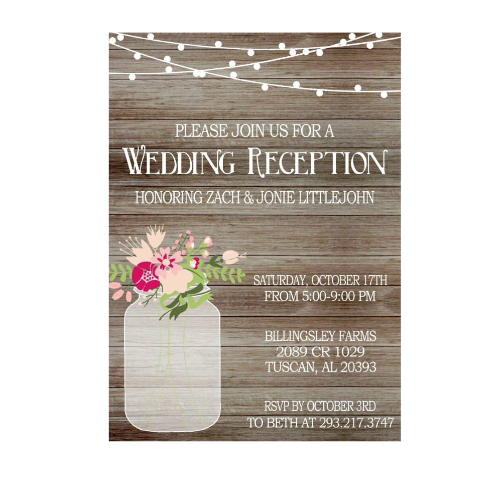 Wedding Reception Invitation Wording
 Rustic Wedding Reception Invitation with Lights Mason Jar