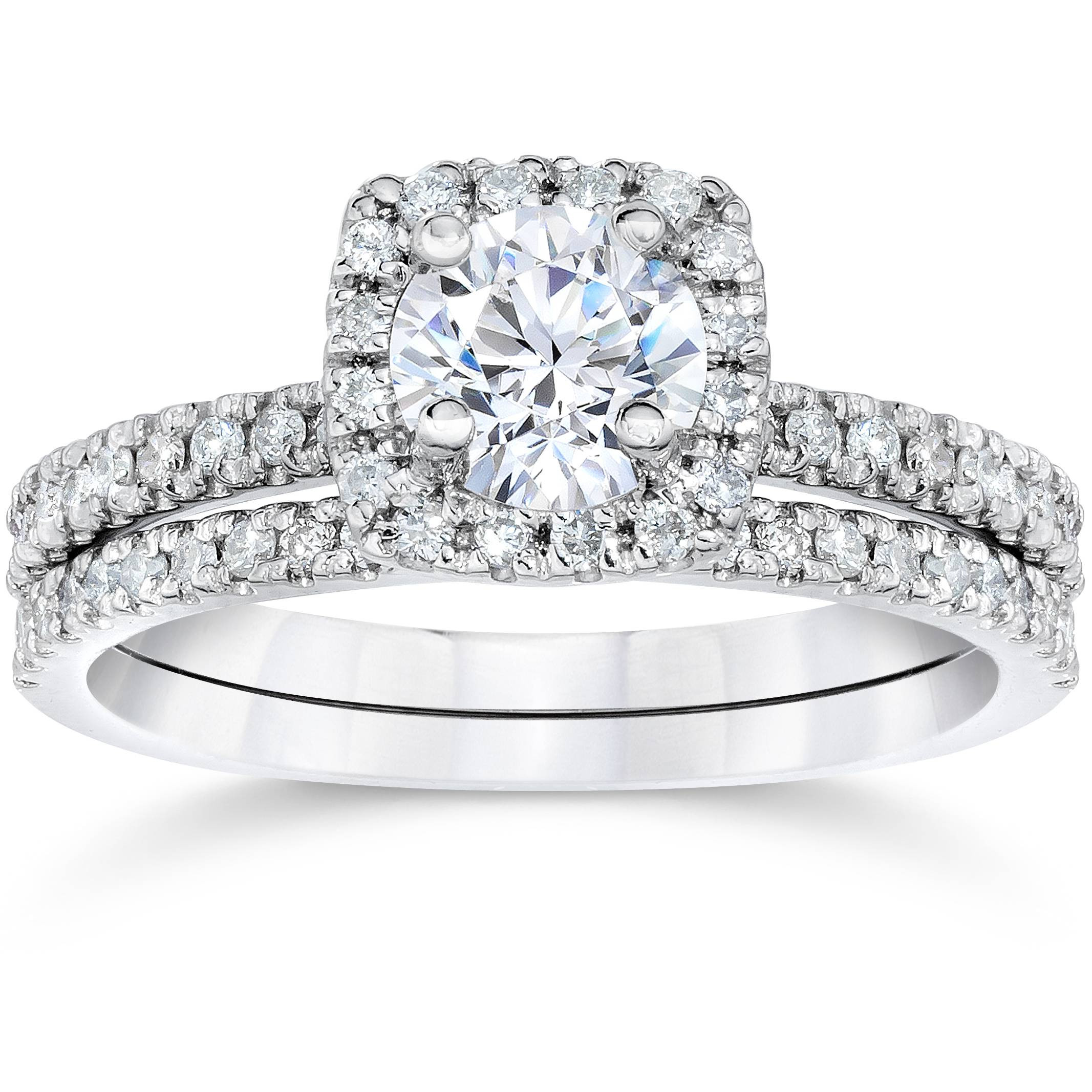 Wedding Ring Set
 5 8Ct Cushion Halo Real Diamond Engagement Wedding Ring