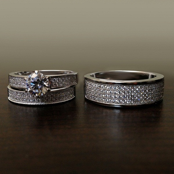 Wedding Ring Sets For Him And Her Cheap
 His & Her Matching Wedding Ring Trio Set 14k White Gold