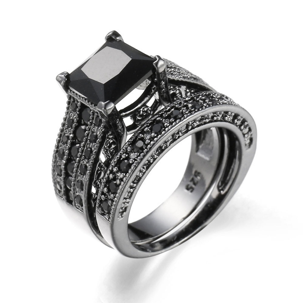 Wedding Rings Black
 2019 2 in 1 Womens Vintage Black Silver Engagement Wedding