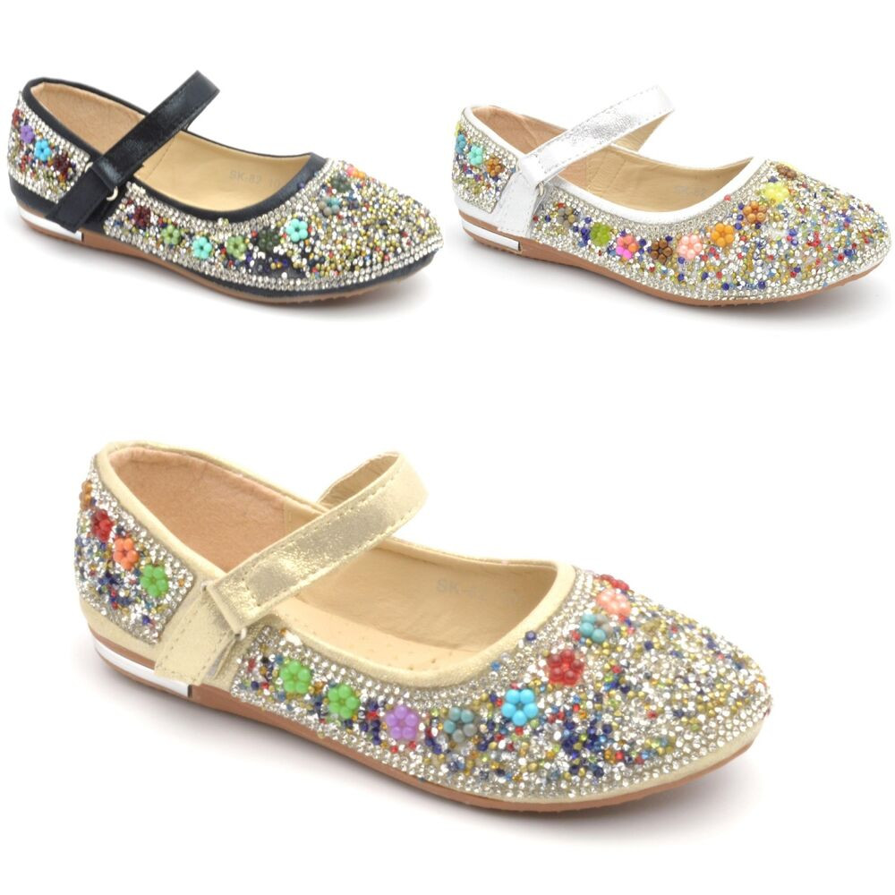 Wedding Shoes For Kids
 CHILDRENS GIRLS KIDS FLAT DIAMANTE PARTY SHOES BRIDAL