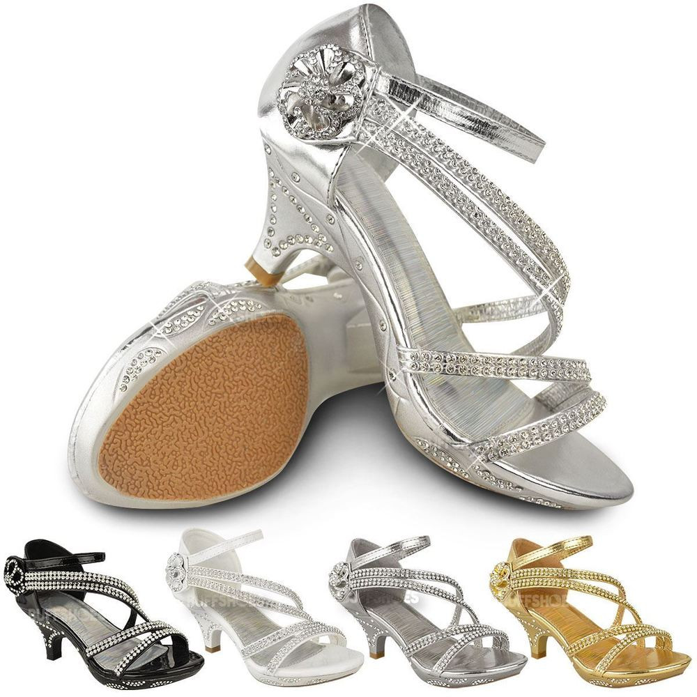 Wedding Shoes For Kids
 New Girls Kids Low Heel Wedding Diamante Sandals