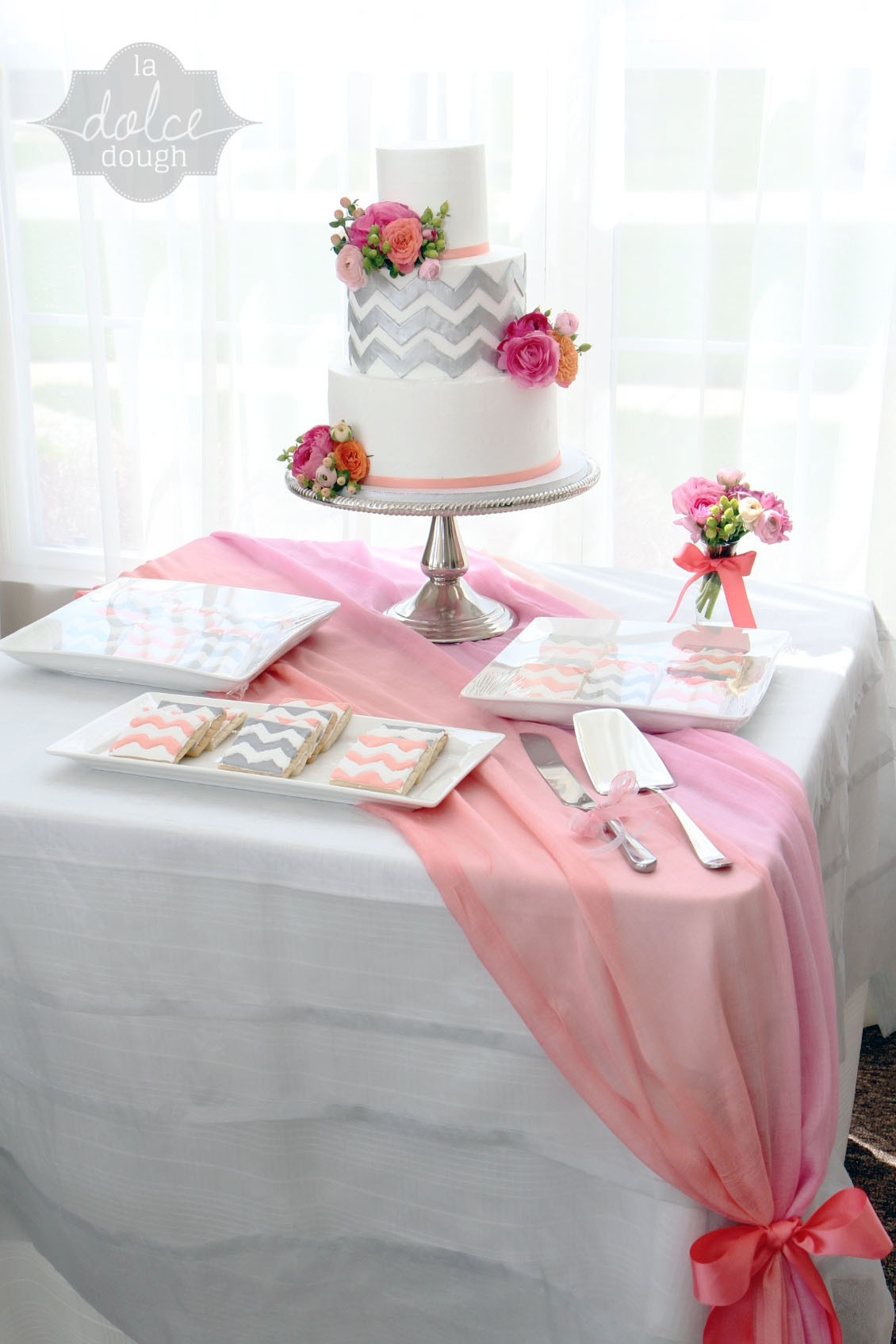 Wedding Shower Cake Ideas
 Coral Pink And Silver Chevron Bridal Shower Cake All