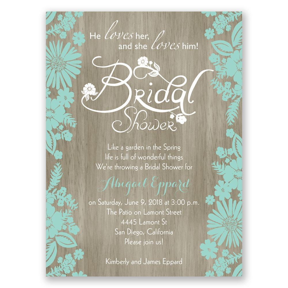 Wedding Shower Invitations Wording
 Flowers and Woodgrain Petite Bridal Shower Invitation