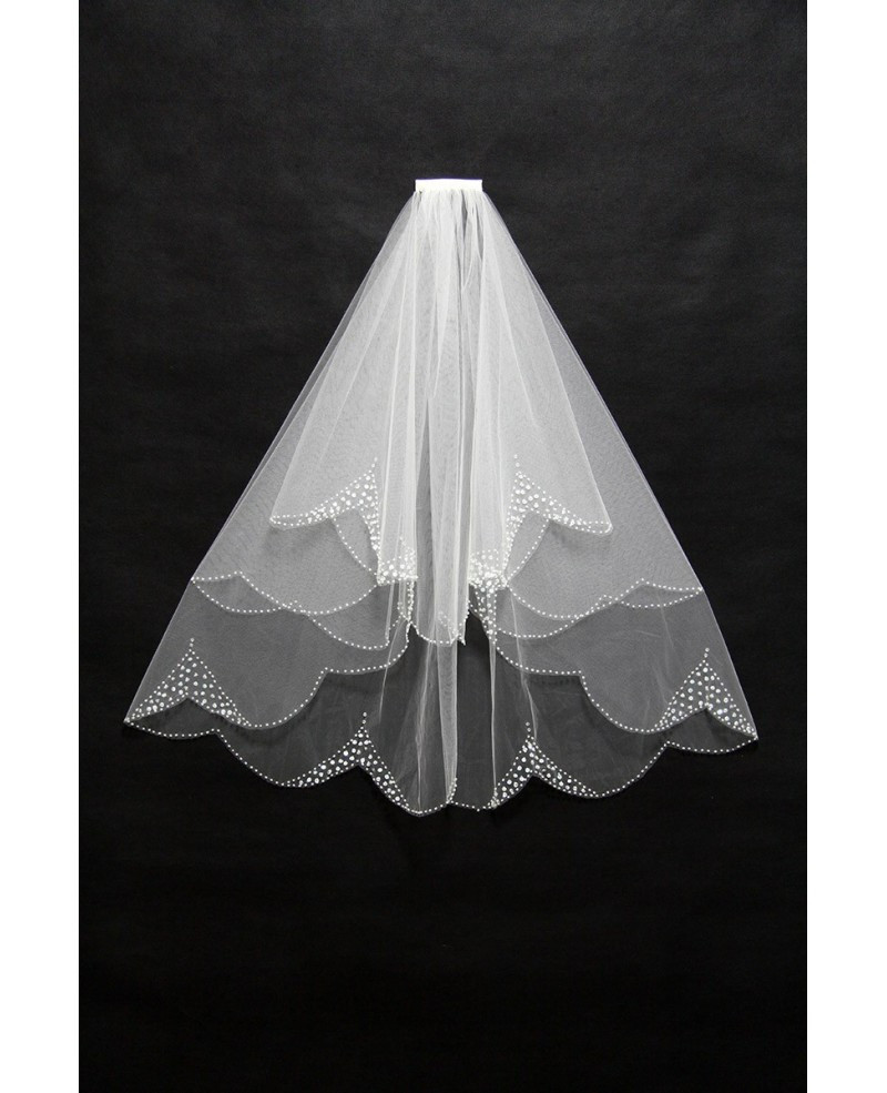 Wedding Veil Combs
 Elegant Short Tulle Beaded Wedding Veil with b BV021