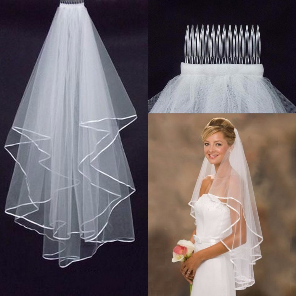 Wedding Veil Combs
 Aliexpress Buy Simple Tulle White Ivory Two Layers