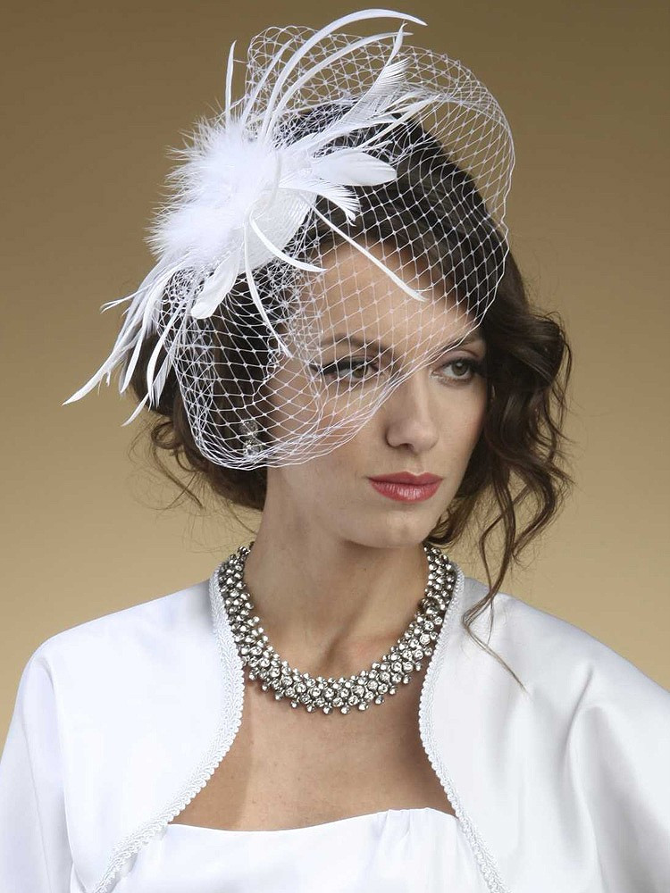 Wedding Veil Hat
 Marabou Feather Bridal Hat with French Net Veil