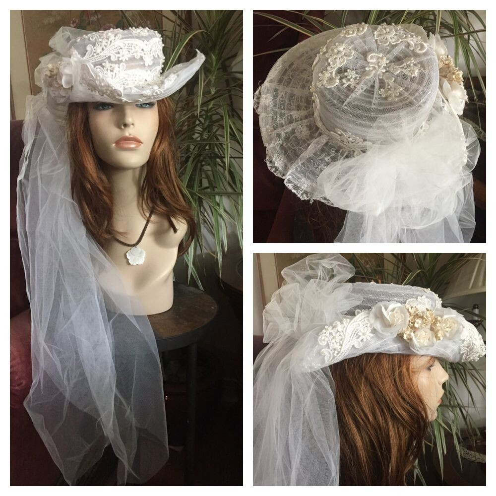 Wedding Veil Hat
 VTG Bride White Wedding Hat with Veil