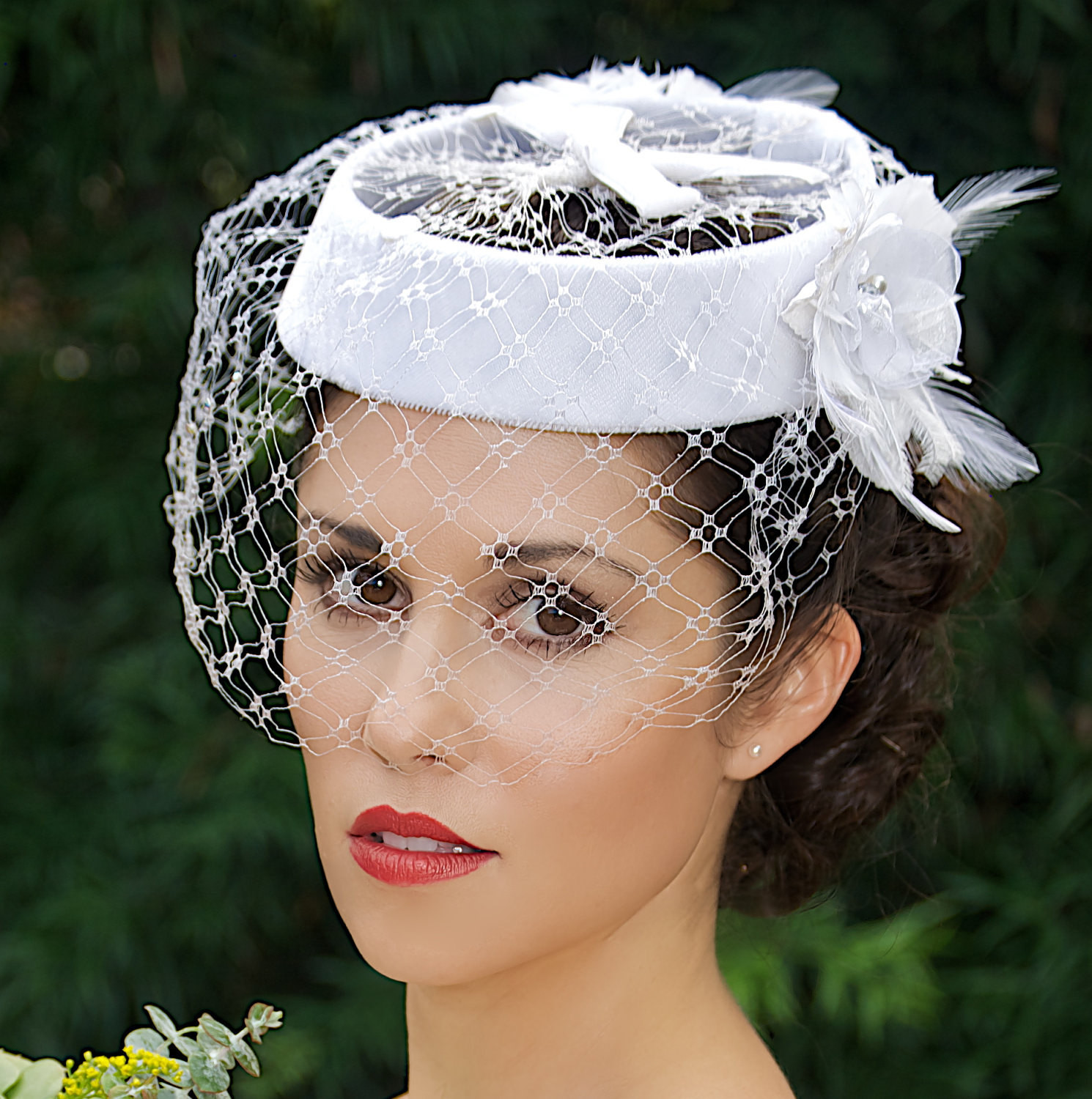 Wedding Veil Hat
 SALE White bridal hat veil hat Bridal Head Piece Birdcage