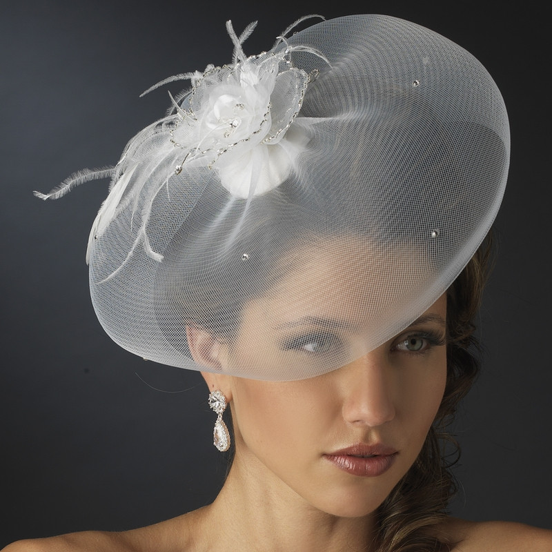 Wedding Veil Hat
 Feather Fascinator and Wedding Hat Veil Elegant Bridal