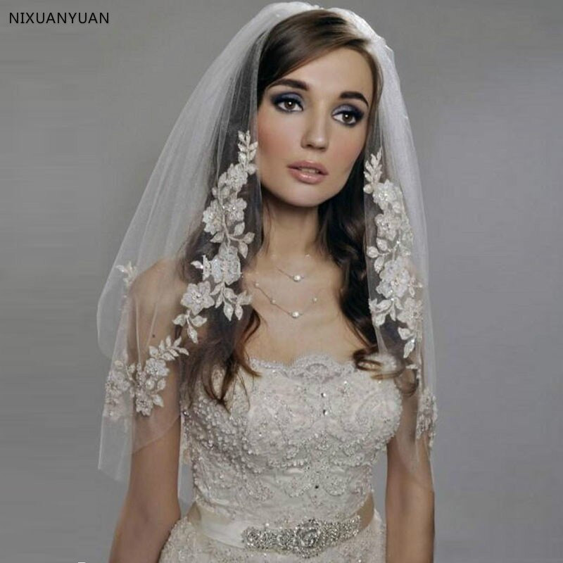 Wedding Veil Prices
 2019 Short Wedding Veils with Lace Cheap Imported Silver
