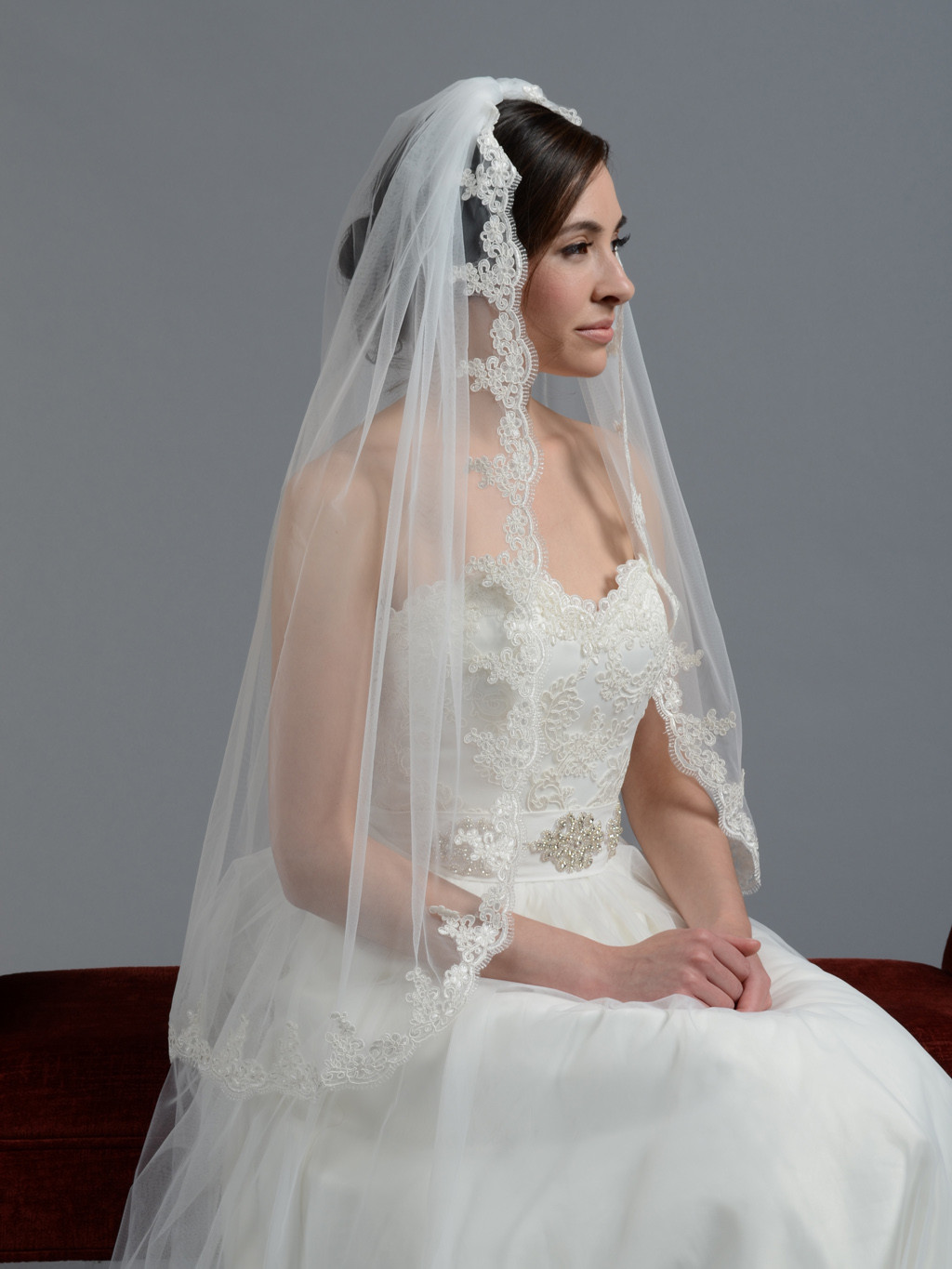 Wedding Veil Prices
 Bridal wedding veil elbow fingertip alencon lace V036