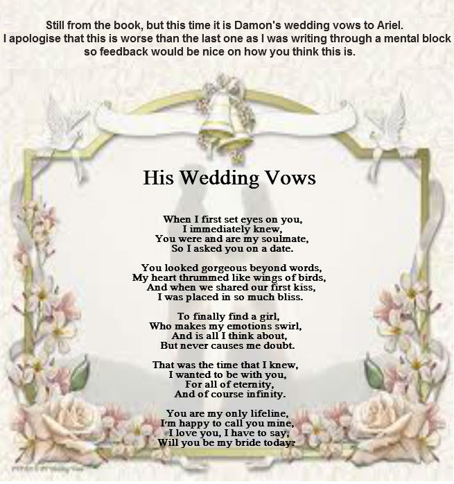 Wedding Vow Poems
 His Wedding Vows Poems by Teen Poets