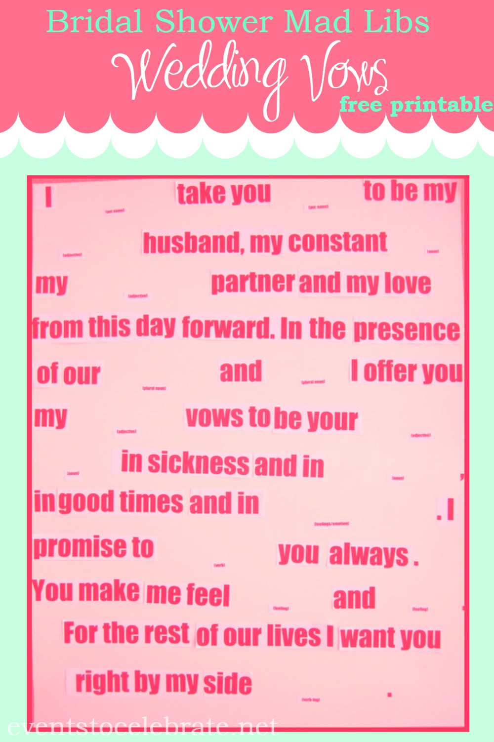 Weddings Vows
 Mad Libs Wedding Vows events to CELEBRATE