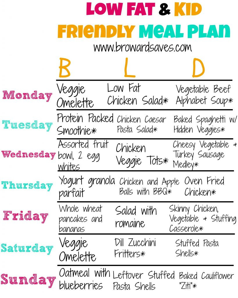 Weekly Dinner Menu Kid Friendly
 Low Fat And Kid Friendly Weekly Meal Plan Living Sweet