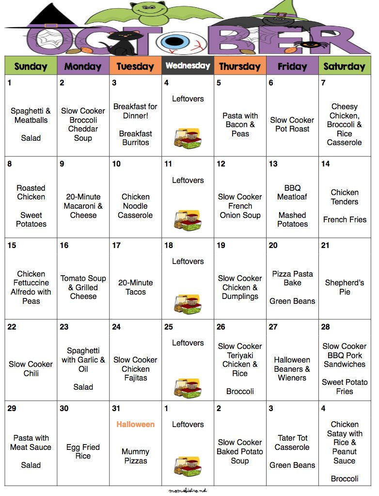 Weekly Dinner Menu Kid Friendly
 October Weekly & Monthly Menu Plan with Grocery List