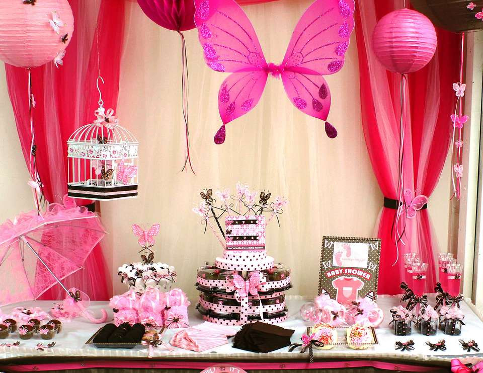 Welcoming Party For Baby
 Pink And Brown Butterfly Baby Shower "Wel e Baby Girl