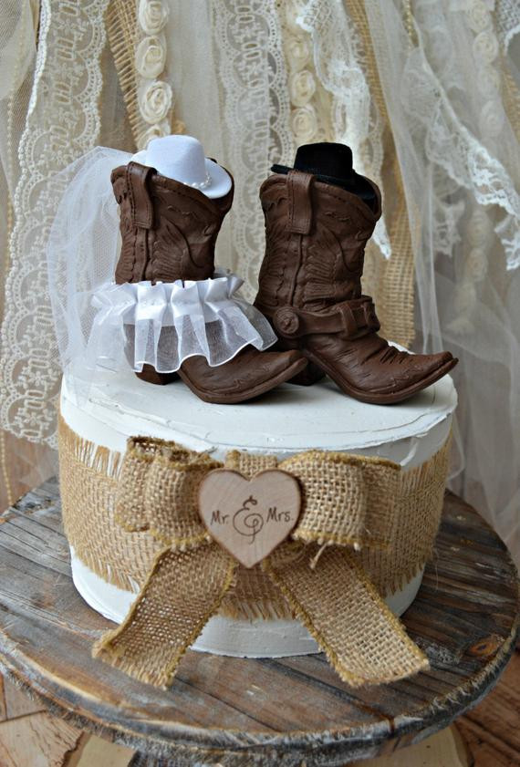 Western Wedding Cake Toppers
 western wedding cowboy cowgirl boot cake topper bride and