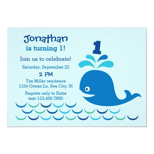 Whale Birthday Invitations
 Blue Whale 1st Birthday Invitation