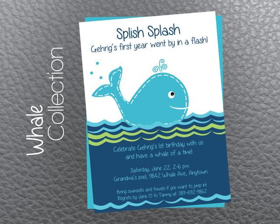 Whale Birthday Invitations
 Whale themed 1st birthday party invitation digital by