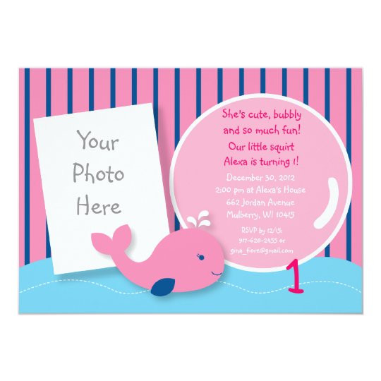 Whale Birthday Invitations
 Girls Pink Whale Birthday Invitations