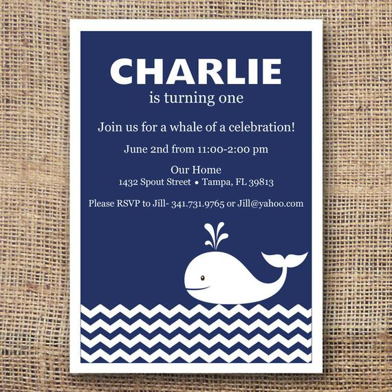Whale Birthday Invitations
 Items similar to Printable Whale first birthday invitation