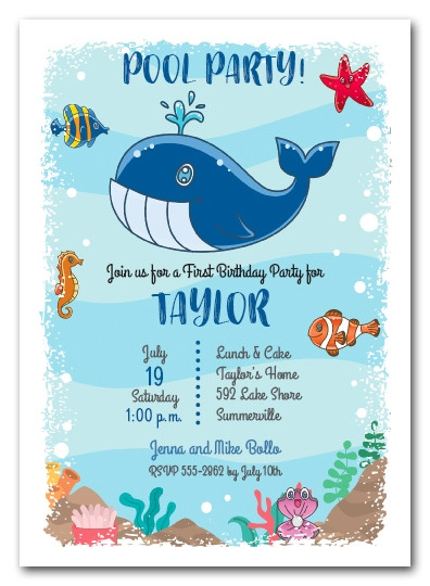 Whale Birthday Invitations
 Blue Whale Birthday Party Invitations