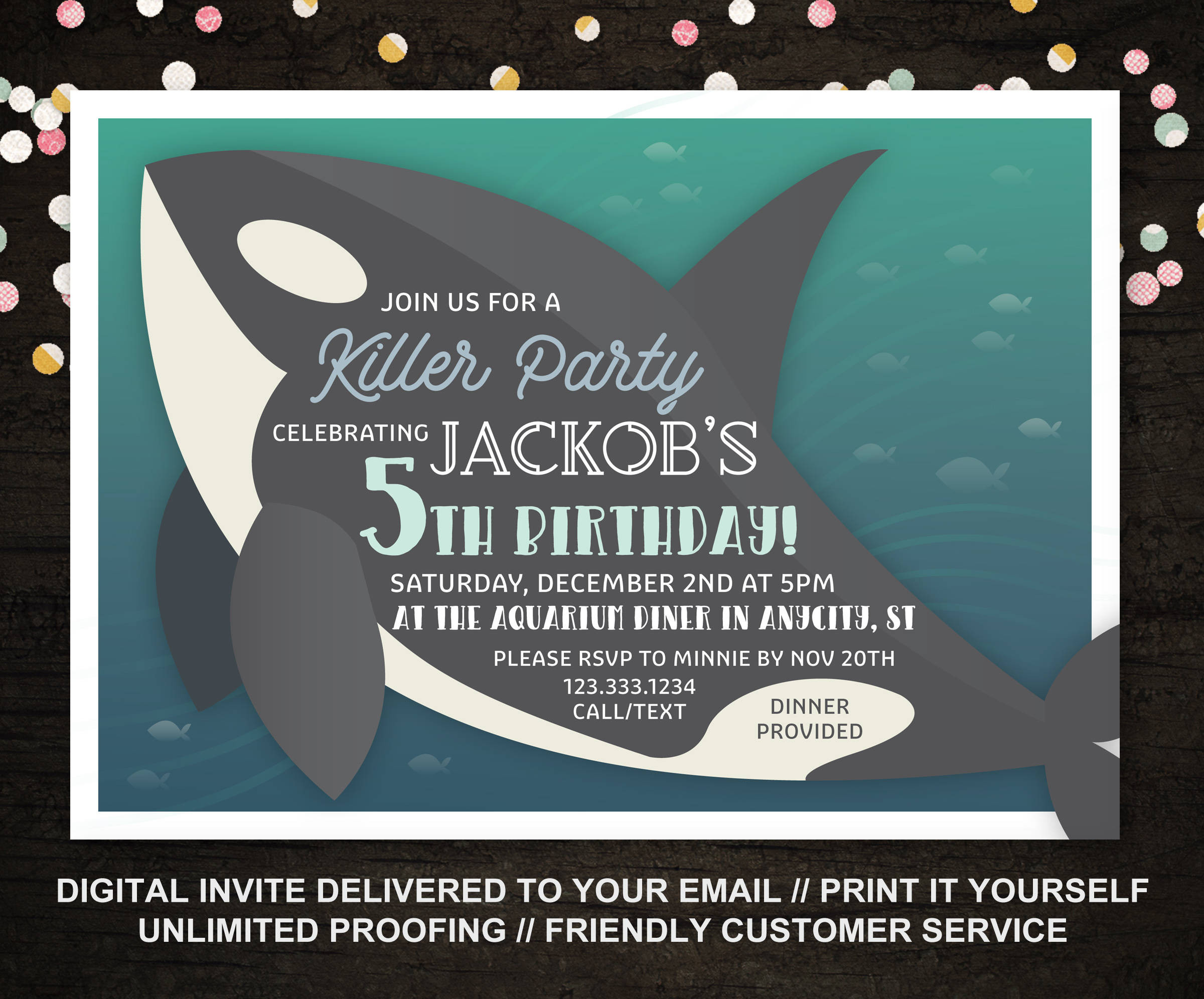 Whale Birthday Invitations
 Killer Whale Birthday Invitation Ocean Invitation Boys