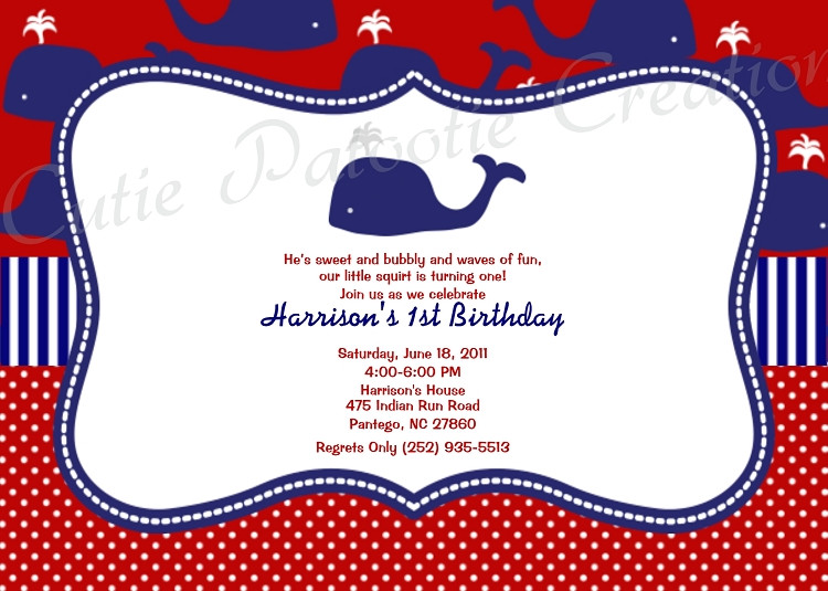 Whale Birthday Invitations
 Preppy Whale Birthday Party Invitations