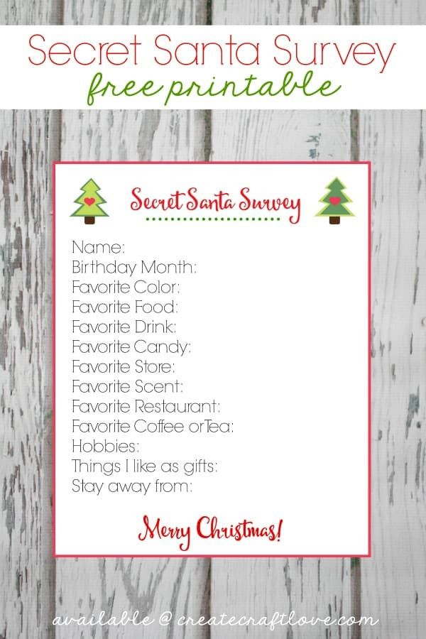 Where Can I Get Free Christmas Gifts For My Child
 Secret Santa Survey Printable