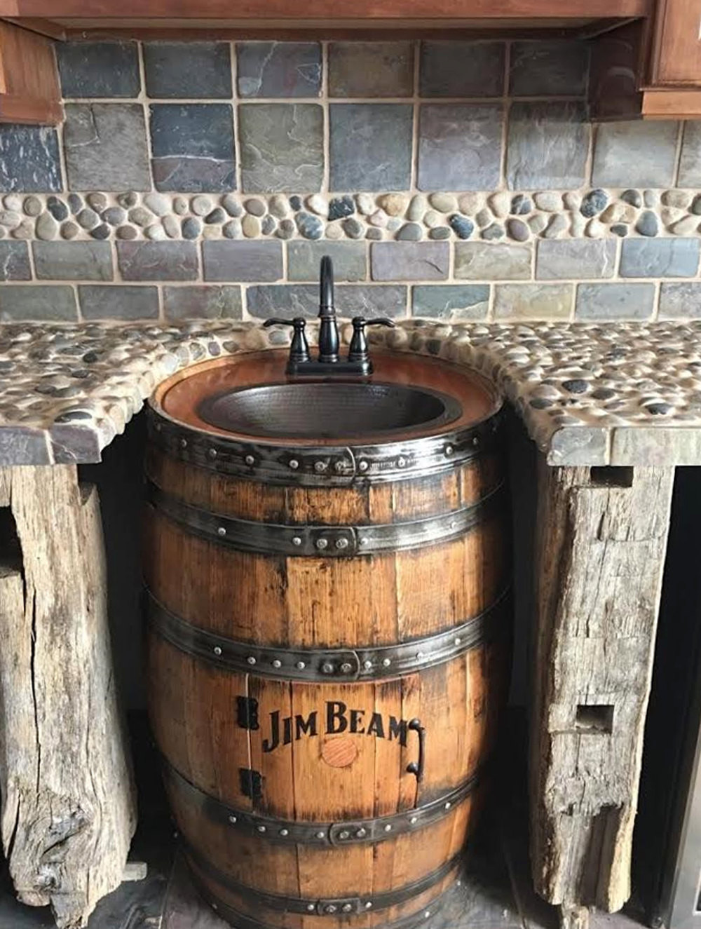 Whiskey Barrel Bathroom Vanity
 Whiskey barrel sink hammered copper rustic antique bathroom
