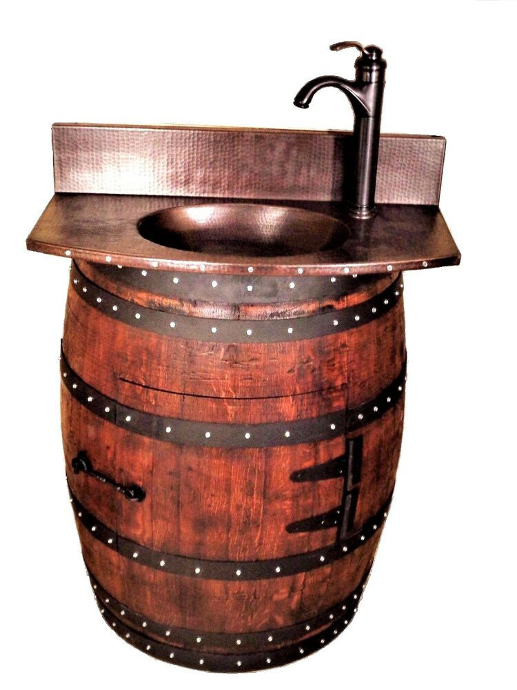 Whiskey Barrel Bathroom Vanity
 Wine barrel sink vanity bathroom oak bourbon whiskey