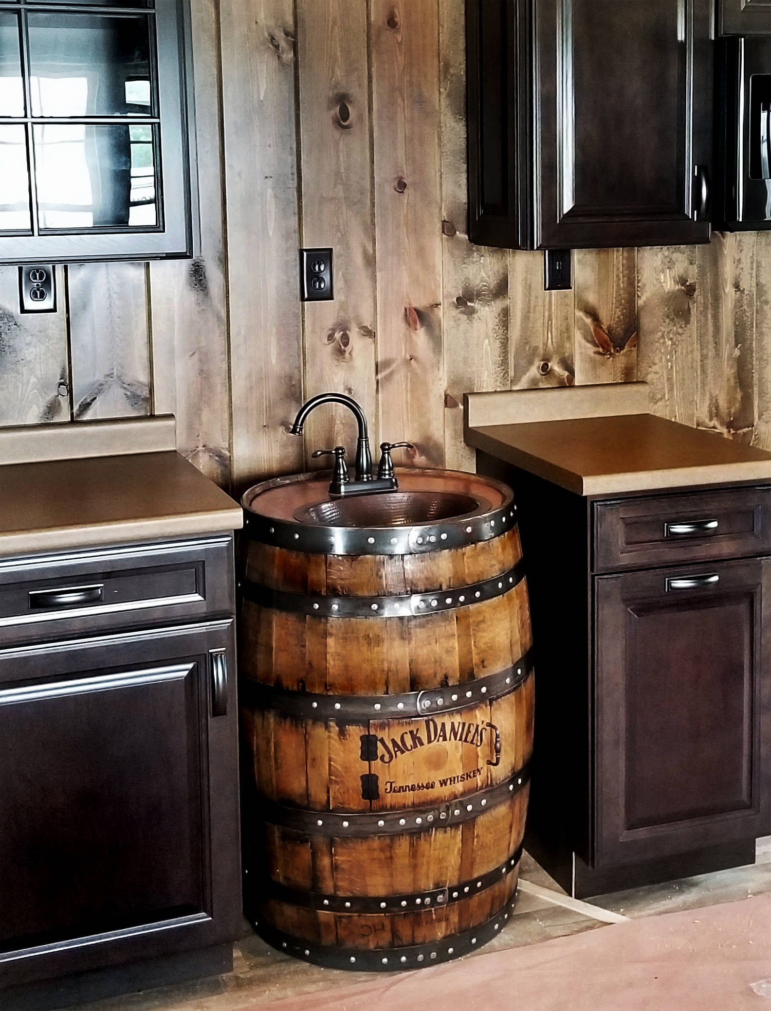 Whiskey Barrel Bathroom Vanity
 Whiskey barrel sink hammered copper rustic antique