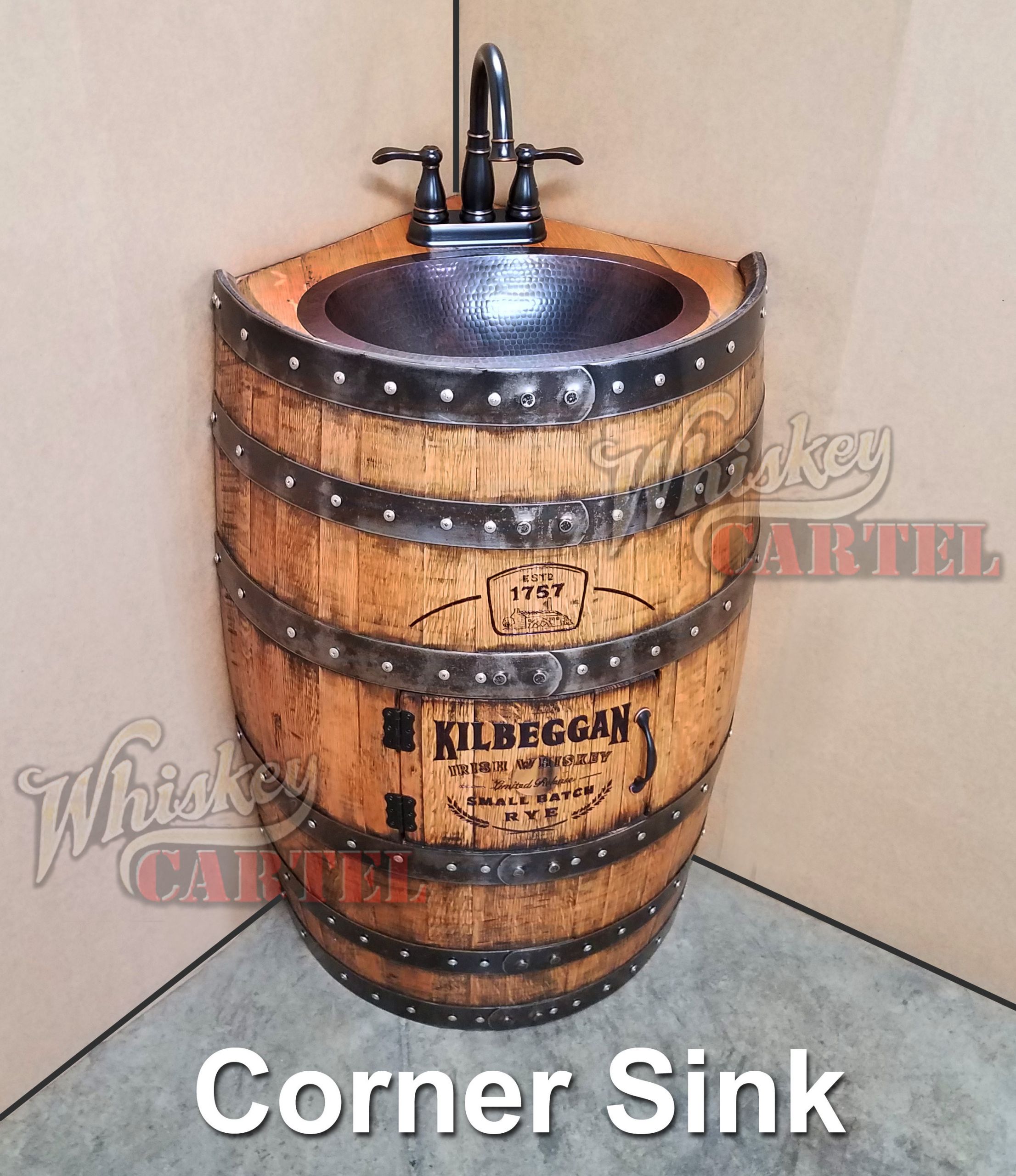 Whiskey Barrel Bathroom Vanity
 Whiskey barrel sink CORNER style hammered copper rustic