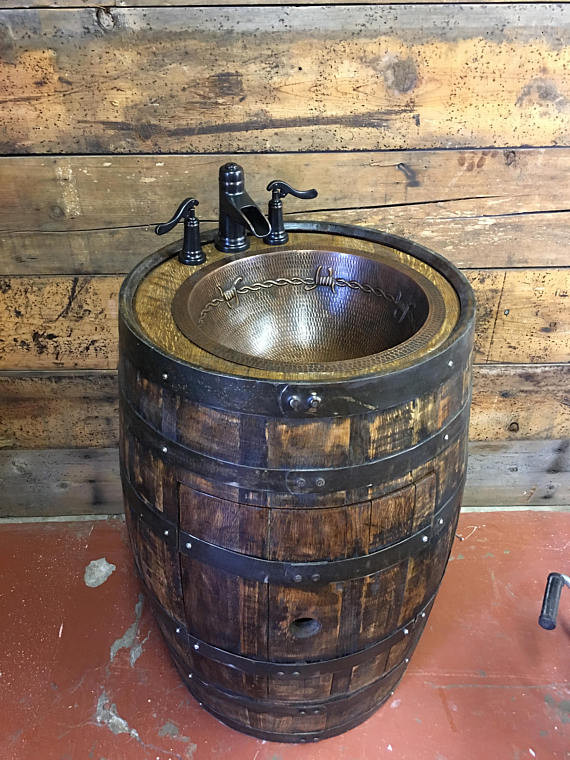 Whiskey Barrel Bathroom Vanity
 Rustic Whiskey Barrel Bathroom Vanity with Copper Sink Vanity