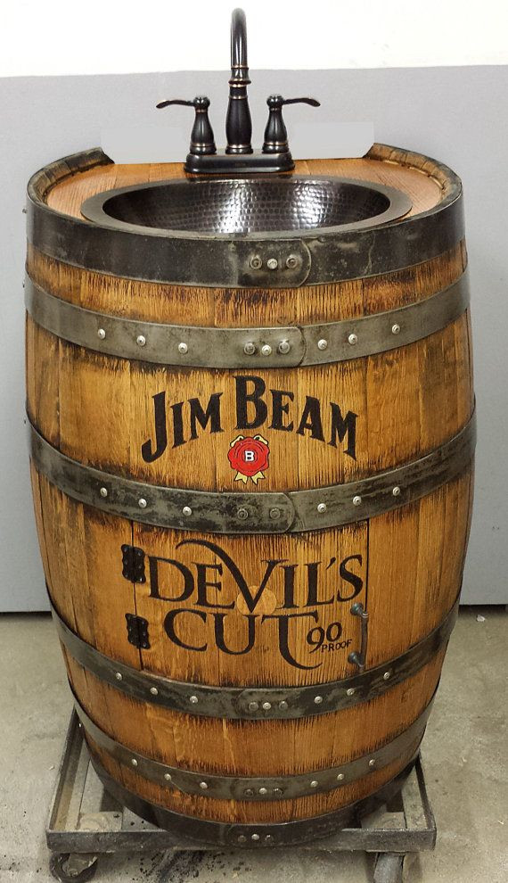Whiskey Barrel Bathroom Vanity
 Whiskey barrel sink hammered copper rustic antique